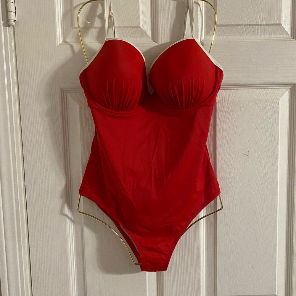 Shade one piece red bathing suit